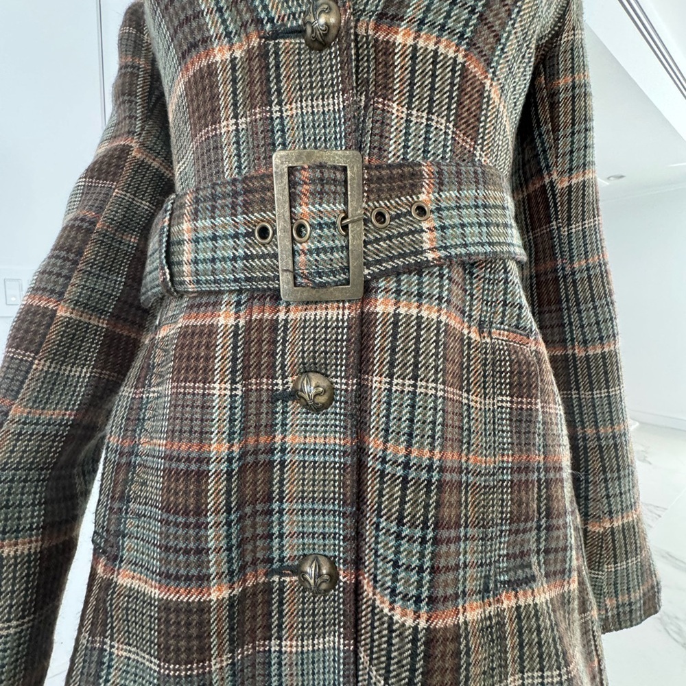 B B Dakota Plaid Pea Coat Size Small lined Green - Picture 5 of 17